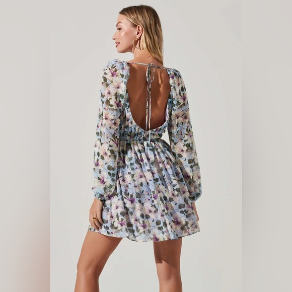 ASTR Carina Mini Dress in Blue Multi Floral Size Small NWT - Picture 9 of 10